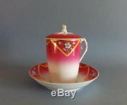 Antique Imperial Russian Porcelain Handpainted Floral Cup and Saucer Kuznetsov