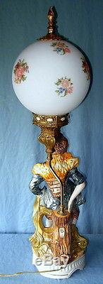 Antique Italian Capodimonte Hand Painted Porcelain Lamp with Glass Globe
