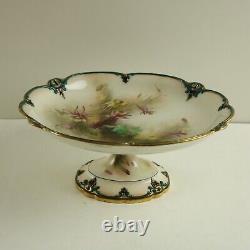 Antique James Hadleys Worcester Hand Painted Aquilegia Comport Tazza (1902-5)