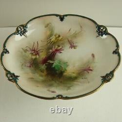 Antique James Hadleys Worcester Hand Painted Aquilegia Comport Tazza (1902-5)