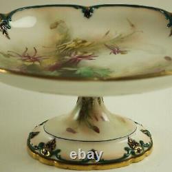 Antique James Hadleys Worcester Hand Painted Aquilegia Comport Tazza (1902-5)