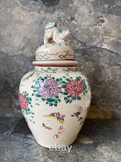 Antique Japanese Chin Pekingese Dog Ginger Jar Handpainted Enamel Signed 8