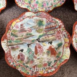 Antique Japanese Geisha Girl Hand Painted Porcelain Chocolate Pot 6 Small Bowls