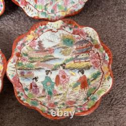 Antique Japanese Geisha Girl Hand Painted Porcelain Chocolate Pot 6 Small Bowls