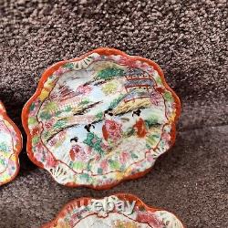 Antique Japanese Geisha Girl Hand Painted Porcelain Chocolate Pot 6 Small Bowls