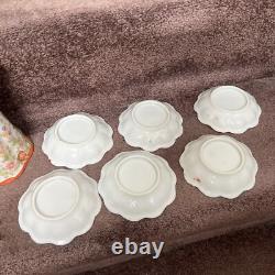 Antique Japanese Geisha Girl Hand Painted Porcelain Chocolate Pot 6 Small Bowls