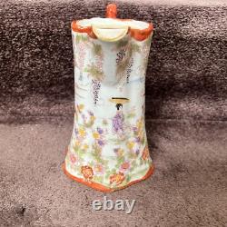 Antique Japanese Geisha Girl Hand Painted Porcelain Chocolate Pot 6 Small Bowls