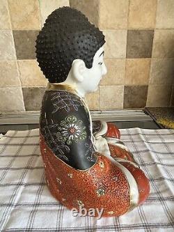 Antique Japanese Hand Painted porcelain sitting Buddha figure