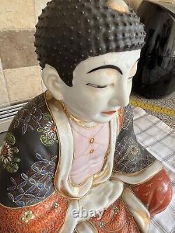 Antique Japanese Hand Painted porcelain sitting Buddha figure