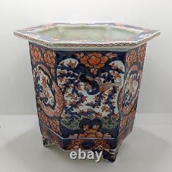 Antique Japanese Imari Porcelain Planter, Meiji, Hand Painted, Hexagonal, 19th C