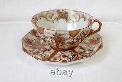 Antique Japanese Kutani Hand Painted Porcelain Cup & Saucer Signed To Base