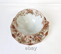 Antique Japanese Kutani Hand Painted Porcelain Cup & Saucer Signed To Base