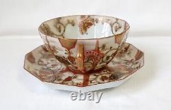 Antique Japanese Kutani Hand Painted Porcelain Cup & Saucer Signed To Base