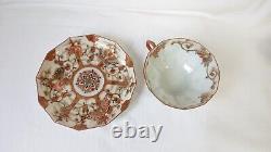 Antique Japanese Kutani Hand Painted Porcelain Cup & Saucer Signed To Base