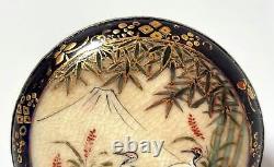 Antique Japanese Satsuma Hand Painted Brooch Pin Silver Backed Signed