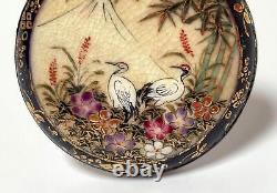 Antique Japanese Satsuma Hand Painted Brooch Pin Silver Backed Signed