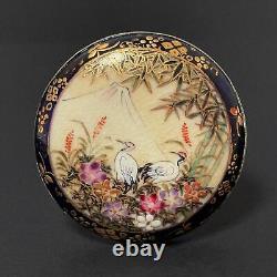 Antique Japanese Satsuma Hand Painted Brooch Pin Silver Backed Signed