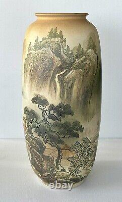 Antique Japanese Satsuma Hand-painted Landscape Vase Gradient Matte Finish