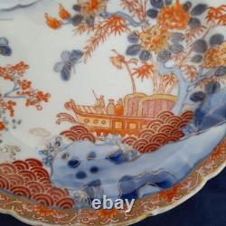 Antique Japanese Seiji Kaisha hand painted porcelain scalloped plate boat c 1890