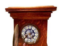 Antique Japy Freres French Clock Oak Hand Painted Porcelain Gong Strike Mantel