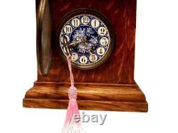 Antique Japy Freres French Clock Oak Hand Painted Porcelain Gong Strike Mantel