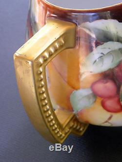 Antique Jean Pouyat Limoges Hand Painted Porcelain Lemonade Pitcher Cherries