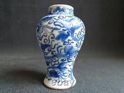 Antique Kangxi period, Chinese Blue & White small porcelain Baluster Vase