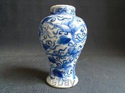 Antique Kangxi period, Chinese Blue & White small porcelain Baluster Vase