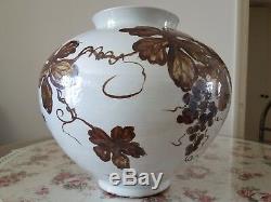 Antique Korean White Celadon Porcelain Hand Painted Vase, 14 1/2 T x 15 1/2