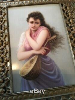 Antique Kpm Style Porcelain Portrait Lady Plaque Framed Marked 107 Handpainted