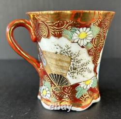 Antique Kutani Tea Set Japanese Hand Painted Porcelain Red Gold