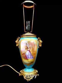 Antique Lamp Victorian Sevres Hand Painted Porcelain Large 19th Century Light