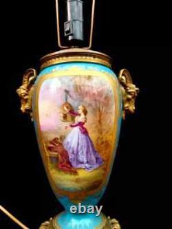 Antique Lamp Victorian Sevres Hand Painted Porcelain Large 19th Century Light