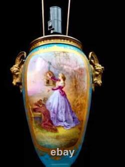 Antique Lamp Victorian Sevres Hand Painted Porcelain Large 19th Century Light