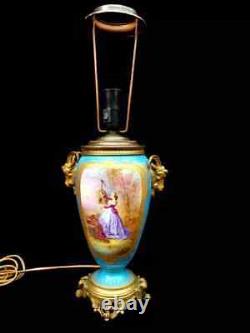 Antique Lamp Victorian Sevres Hand Painted Porcelain Large 19th Century Light