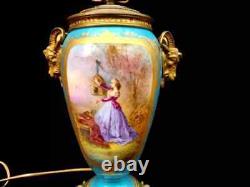 Antique Lamp Victorian Sevres Hand Painted Porcelain Large 19th Century Light