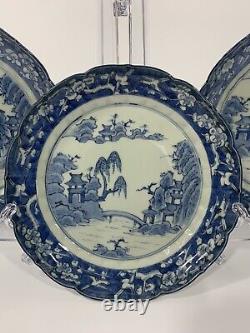 Antique Late 18th Century Japanese Edo Period Plated Blue & White Hand Painted