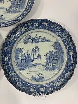 Antique Late 18th Century Japanese Edo Period Plated Blue & White Hand Painted