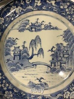 Antique Late 18th Century Japanese Edo Period Plated Blue & White Hand Painted