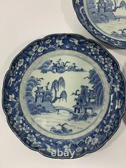 Antique Late 18th Century Japanese Edo Period Plated Blue & White Hand Painted