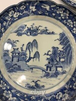 Antique Late 18th Century Japanese Edo Period Plated Blue & White Hand Painted