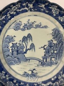 Antique Late 18th Century Japanese Edo Period Plated Blue & White Hand Painted