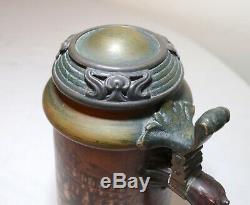 Antique Lenox porcelain sterling bronze hand painted monk friar lidded stein mug