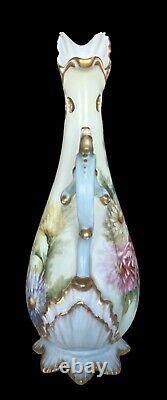 Antique Leonard Vienna Austria Floral Hand Painted Porcelain Vase 1905 10 Tall