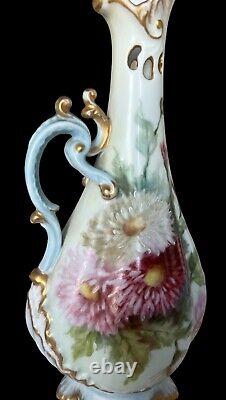 Antique Leonard Vienna Austria Floral Hand Painted Porcelain Vase 1905 10 Tall