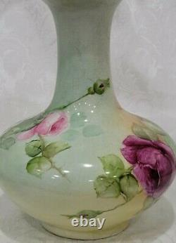 Antique Limoges France Hand Painted Roses Vase 8 1/4
