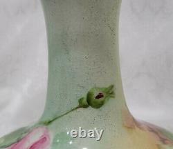 Antique Limoges France Hand Painted Roses Vase 8 1/4