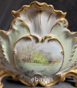 Antique Limoges France Rococo Gilt Shell Edge Landscape Scenes Jardiniere Vase