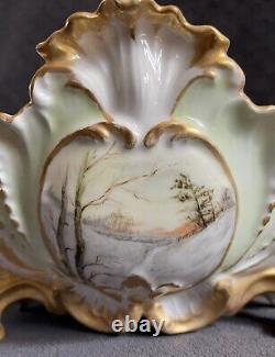 Antique Limoges France Rococo Gilt Shell Edge Landscape Scenes Jardiniere Vase