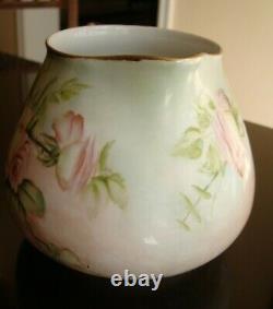 Antique Limoges Guerin Hand Painted Cider Pitcher Jug Vase, Roses